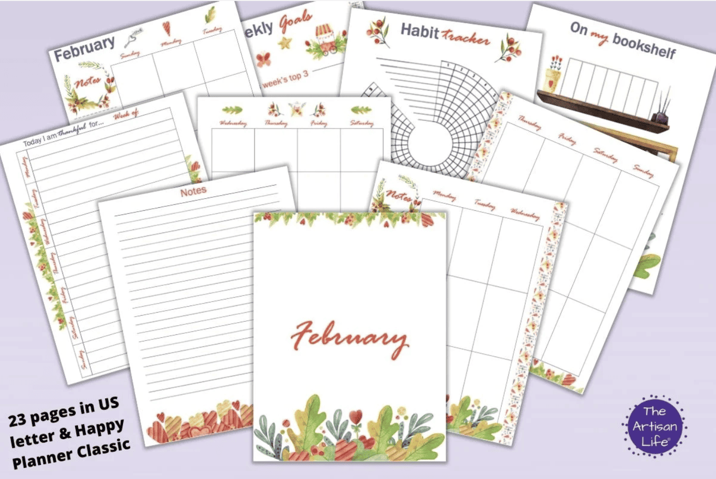 A preview of 10 pages of February planner printable