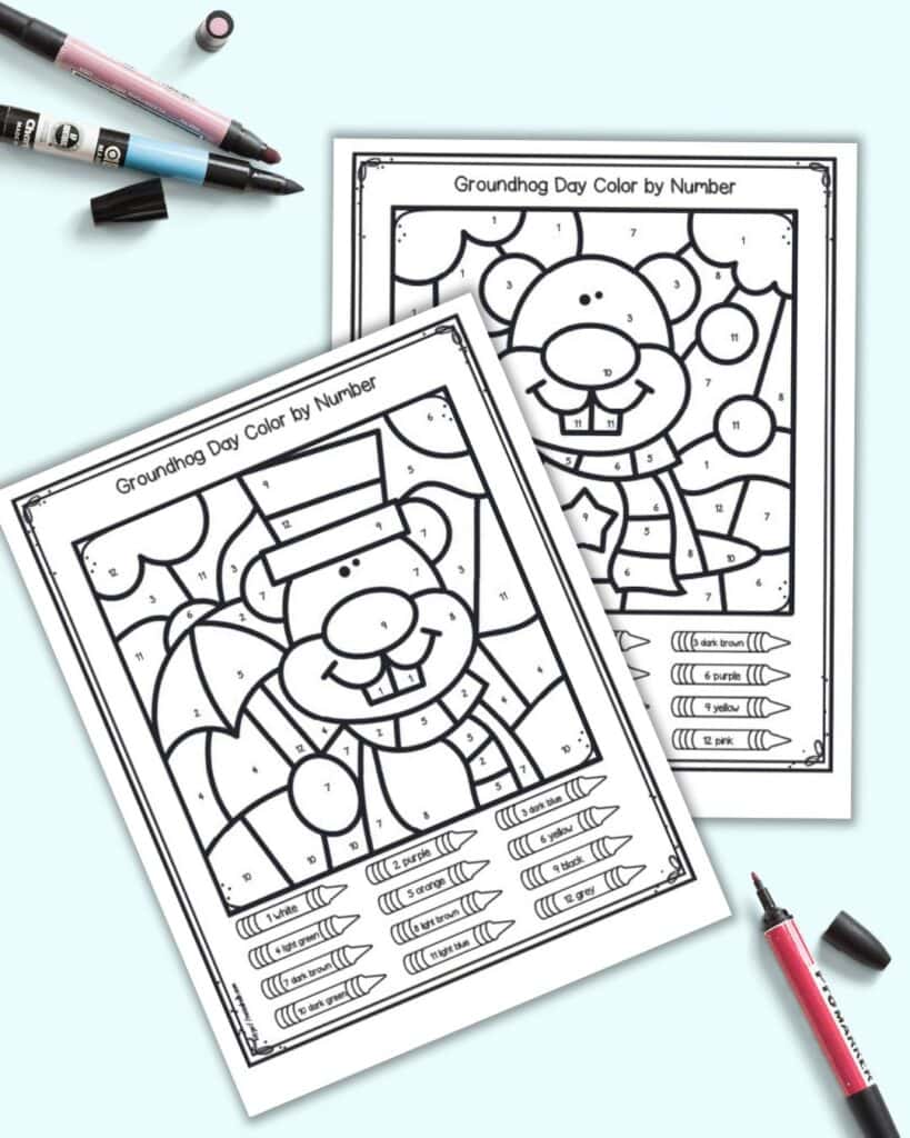 Free Printable Groundhog's Day Color by Number - The Artisan Life