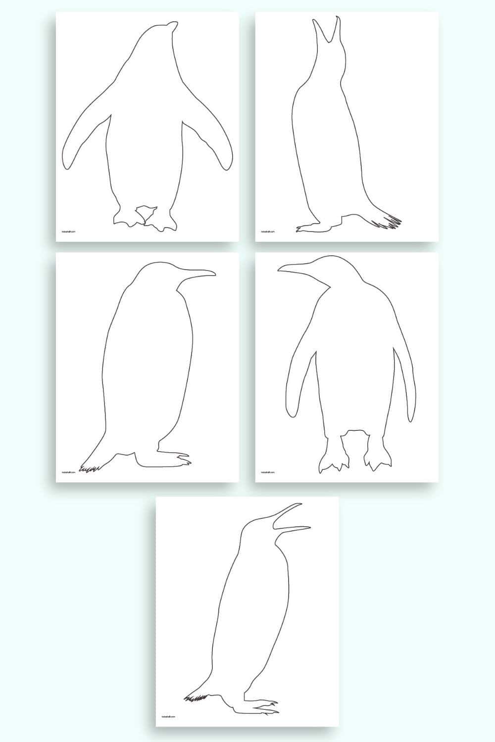 A preview of five pages of large penguin outline template