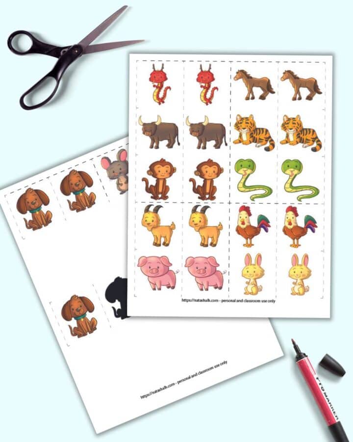 Free Printable Chinese Zodiac Animals Matching Game - The Artisan Life