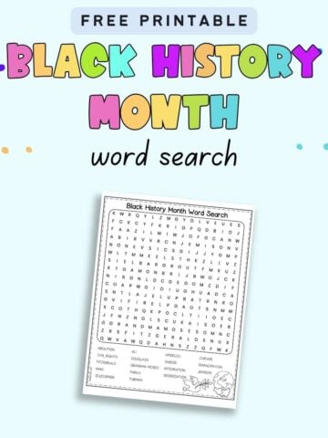Text "free printable black history month word search" with a preview of a word search puzzle