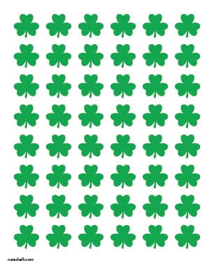 A preview of 48 small shamrock printable templates in green