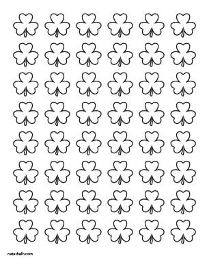 A preview of 48 small shamrock printable templates in black and white