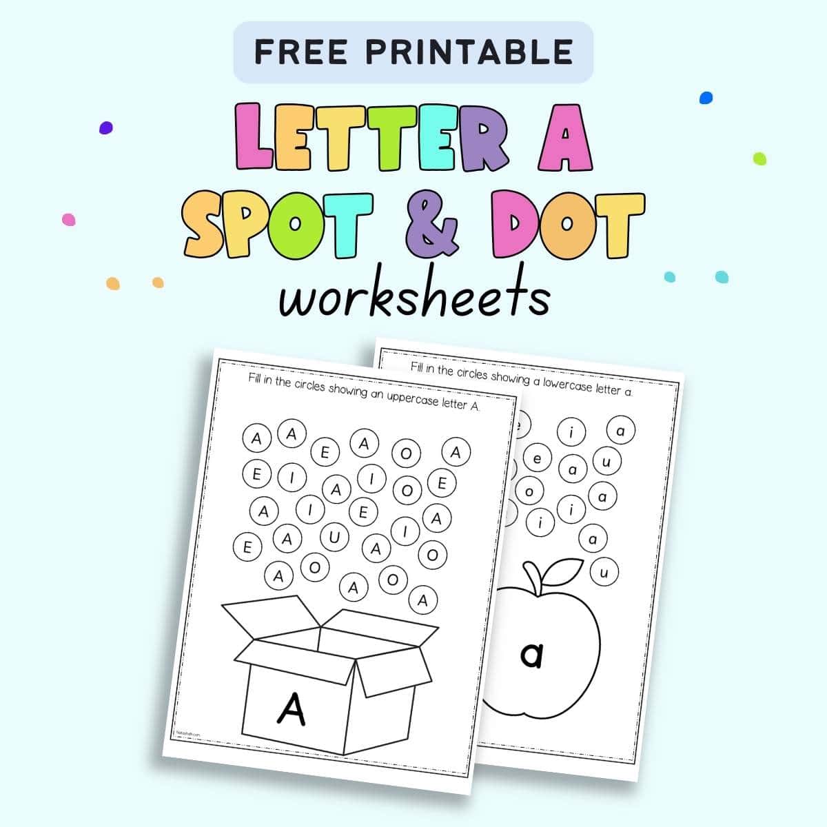 A preview of two pages of spot and dot page with letters A and a