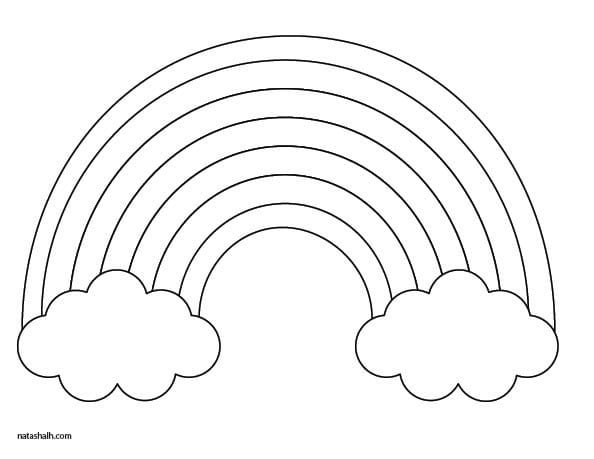 large realistic rainbow coloring page with clouds
