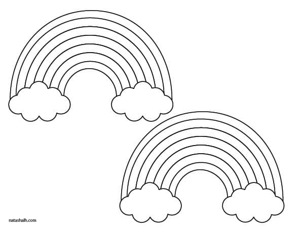 two medium rainbow templates with seven stripes and clouds