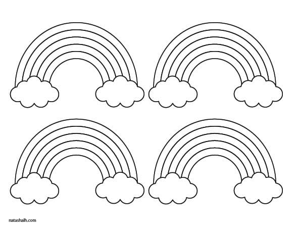 four small rainbow templates with clouds