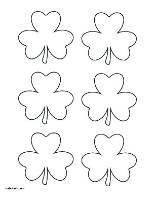 A preview of six medium shamrock printable templates in black and white