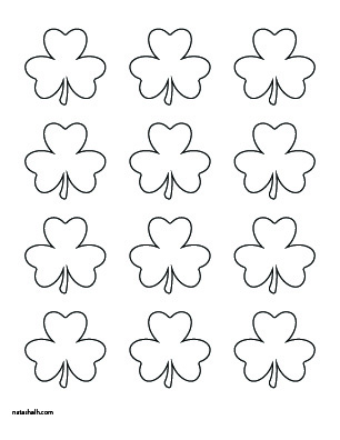 A preview of 12 small shamrock printable templates in black and white
