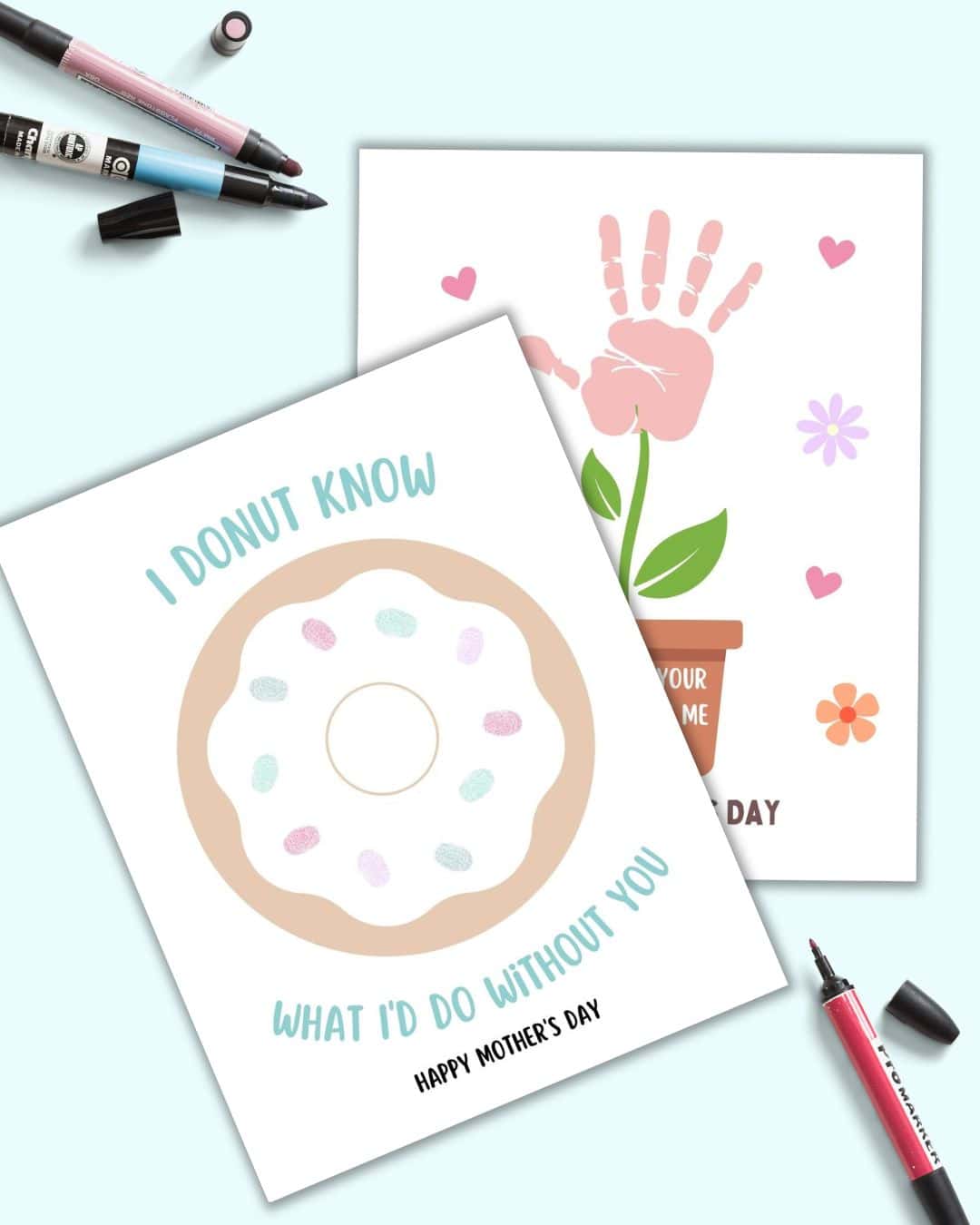 A preview of using two printable Mother's Day craft templates 