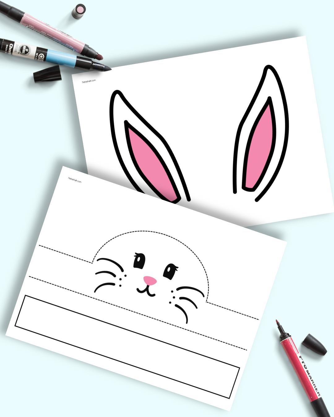 A preview of two sheets of a printable easter bunny ear headband craft