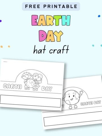 Text "free printable Earth Day hat craft" with a preview of two pages of printable Earth Day crowns.
