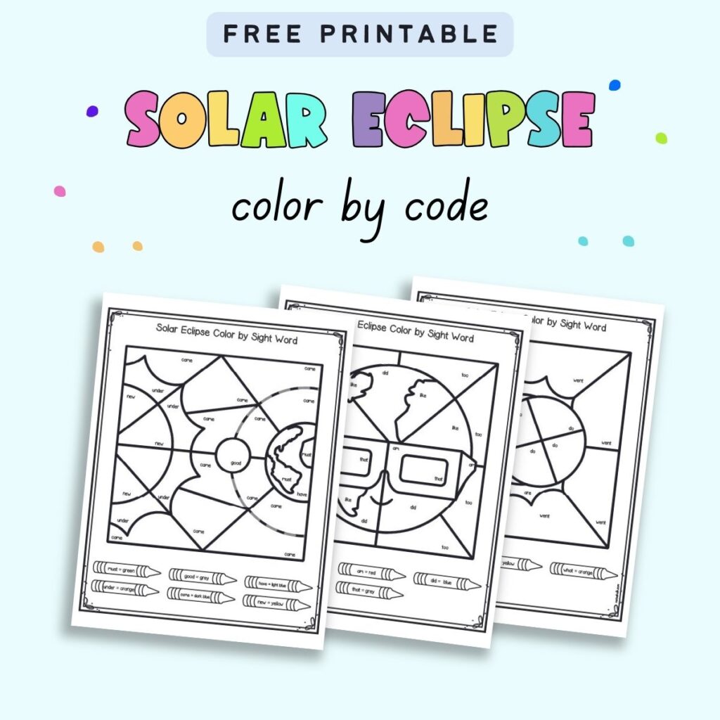 Free Printable Eclipse Color by Code Worksheets The Artisan Life