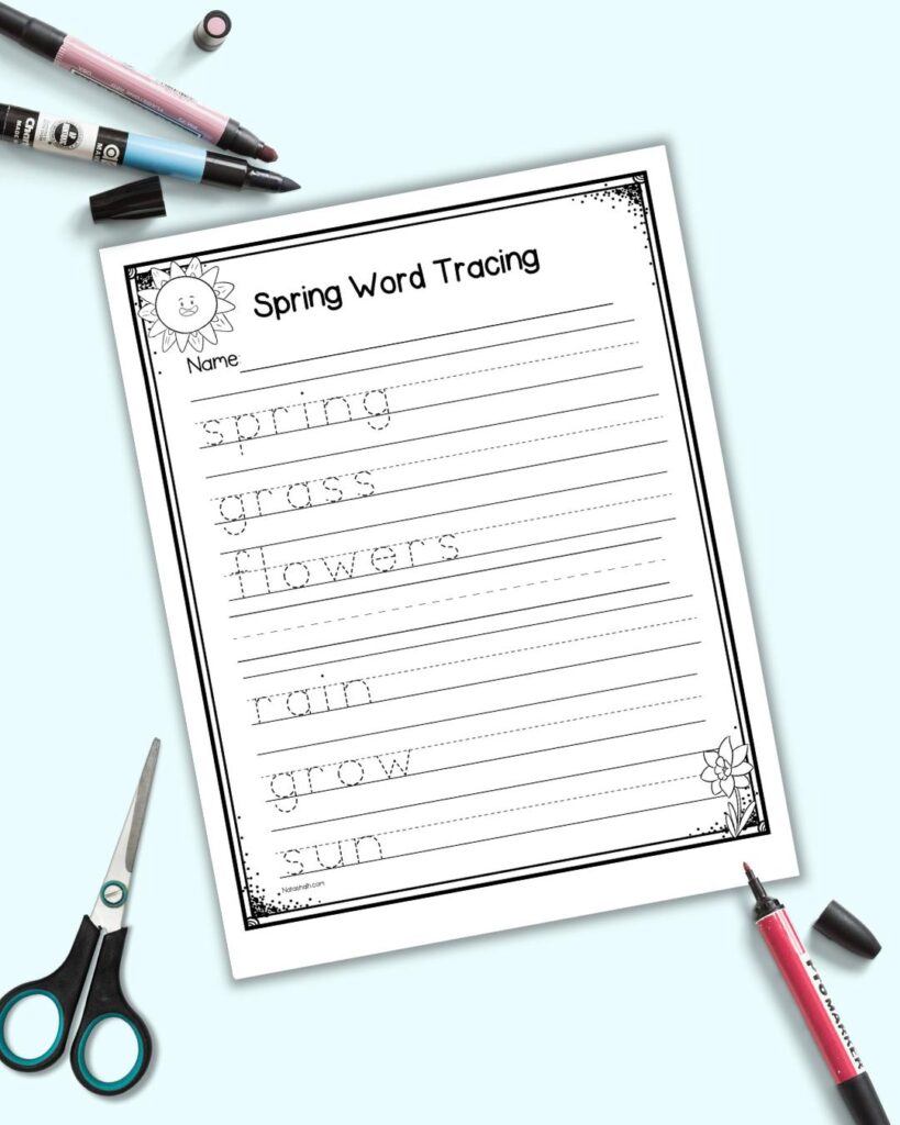 Free Printable Spring Word Tracing Worksheet - The Artisan Life