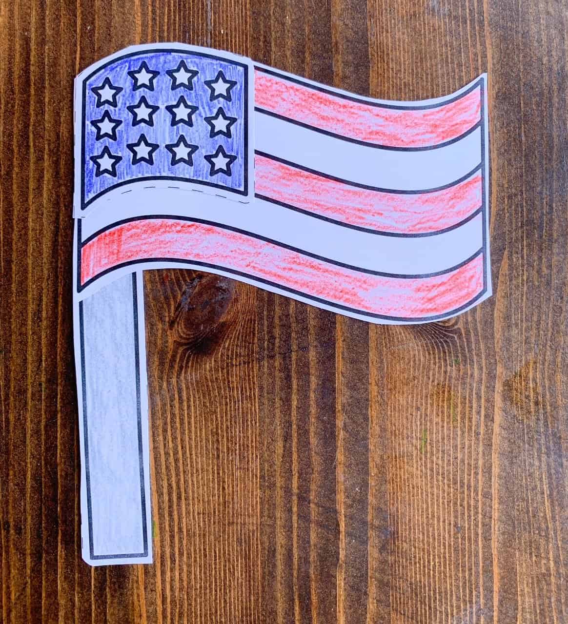 A completed cut and paste American flag craft