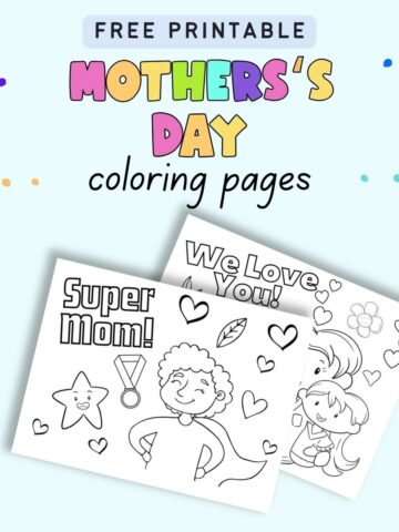 Text "free printable Mother's Day coloring pages" with a preview of two coloring pages for Mother's Day