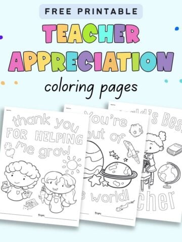 Text "free printable teacher appreciation coloring pages" with a preview of three pages