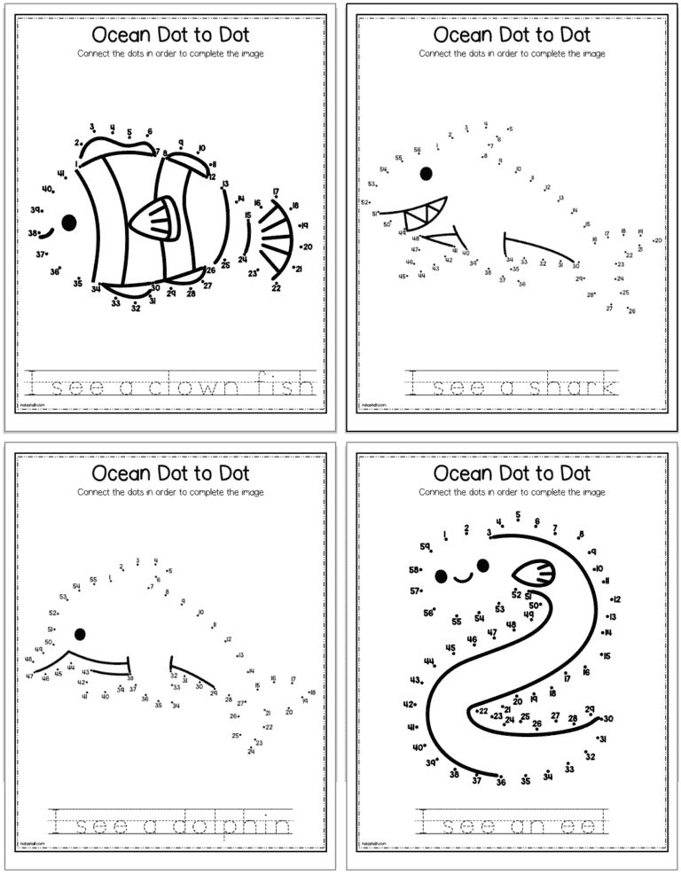 Ocean Animals Connect the Dots Free Printables - The Artisan Life