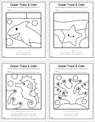 Ocean Animals Tracing and Coloring Pages - The Artisan Life