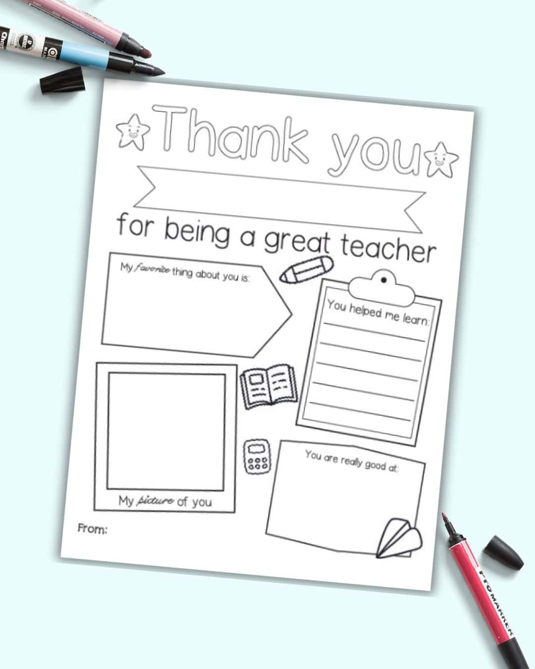 A preview of a "thank you for being a great teacher" questionnaire for teacher appreciation week
