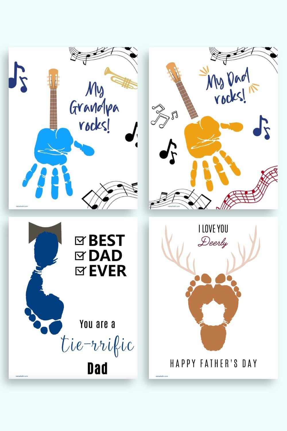 A preview of four pages of Father's Day handprint and footprint crafts