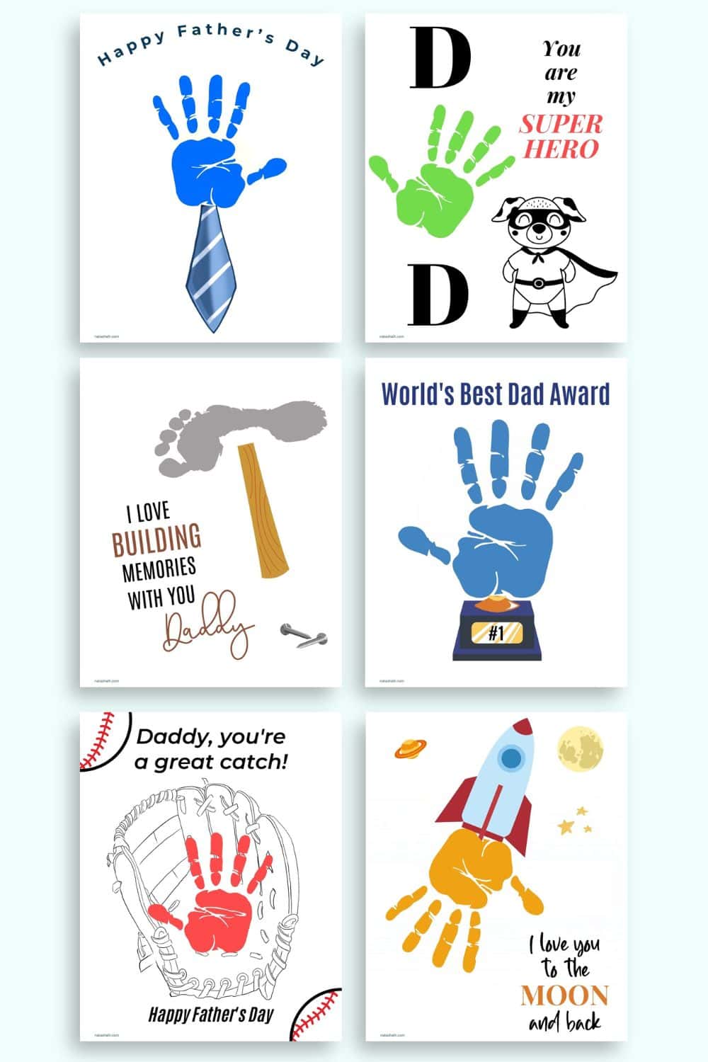 A preview of six pages of Father's Day handprint crafts