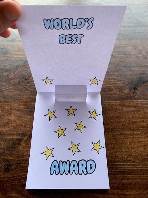 A printable pop up card with the pop up portion cut out