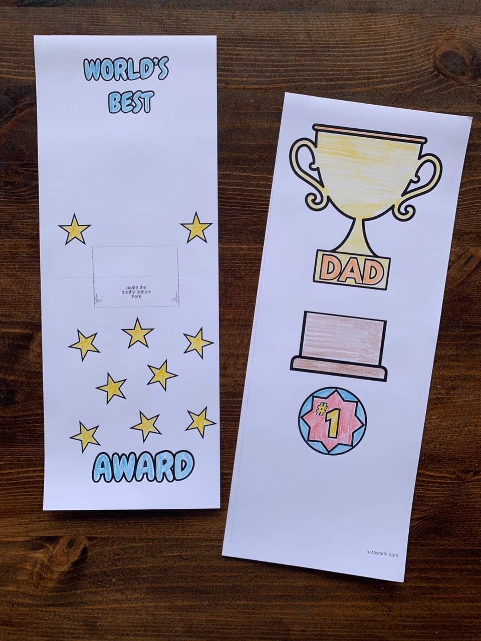 Two pieces of a printable card template cut in half