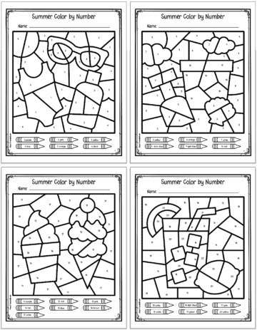 Free Printable Summer Color by Number Worksheets 1-20 - The Artisan Life