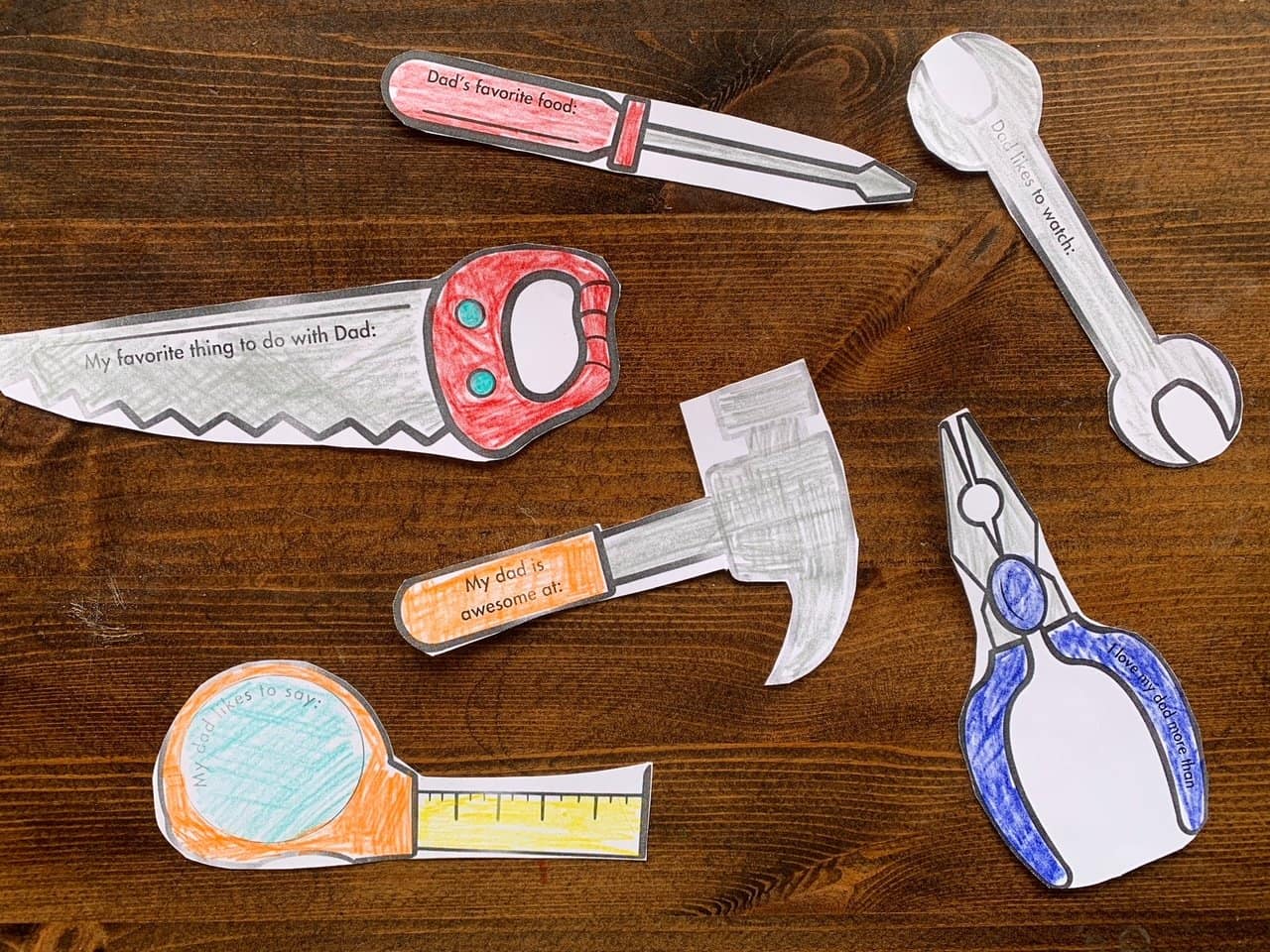 Cut out paper tools for a Father's Day craft