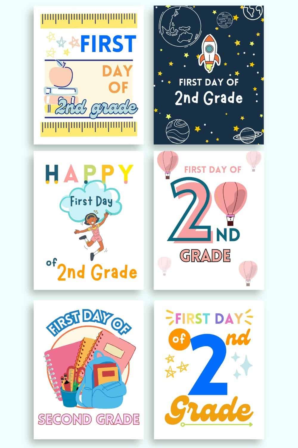 A preview of six first day of second grade signs