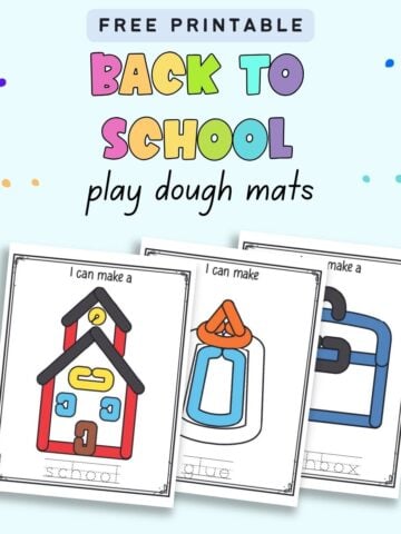 Text "free printable back to school play dough mats" with a preview of three play dough mats