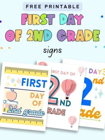Text "free printable firstly of 2nd grade signs" with a preview of three first day of 2nd grade signs.
