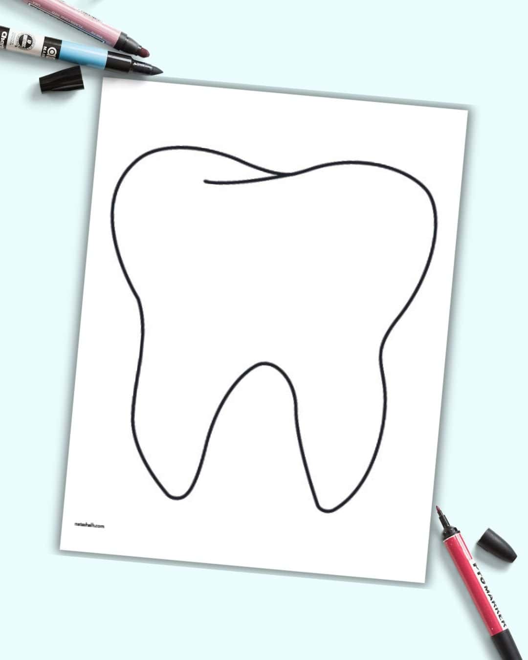 A large tooth template on a blue background