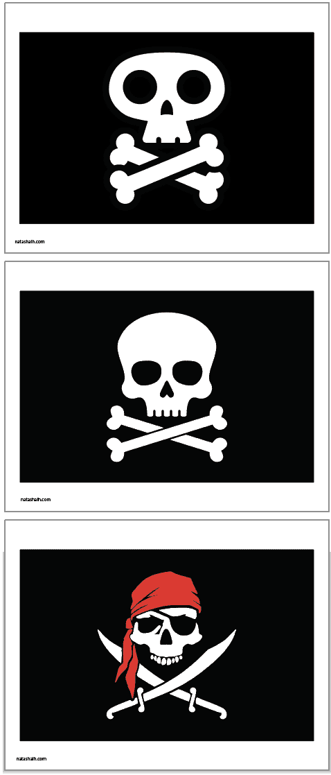 Three large printable pirate flags