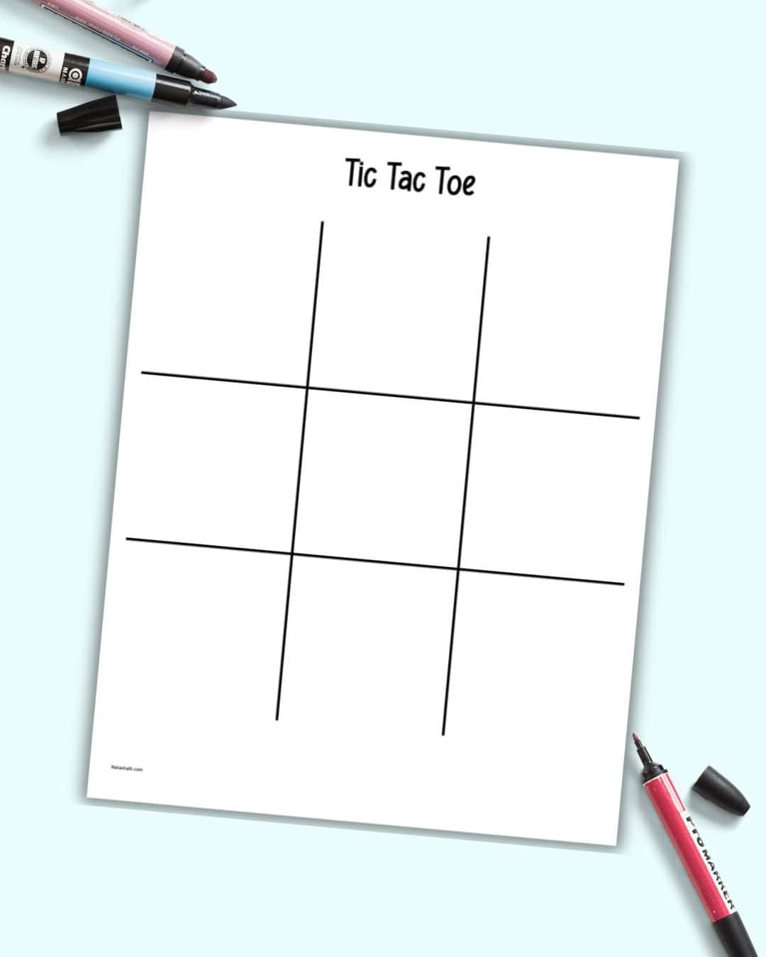 A large tic tac toe board game printable on a blue field