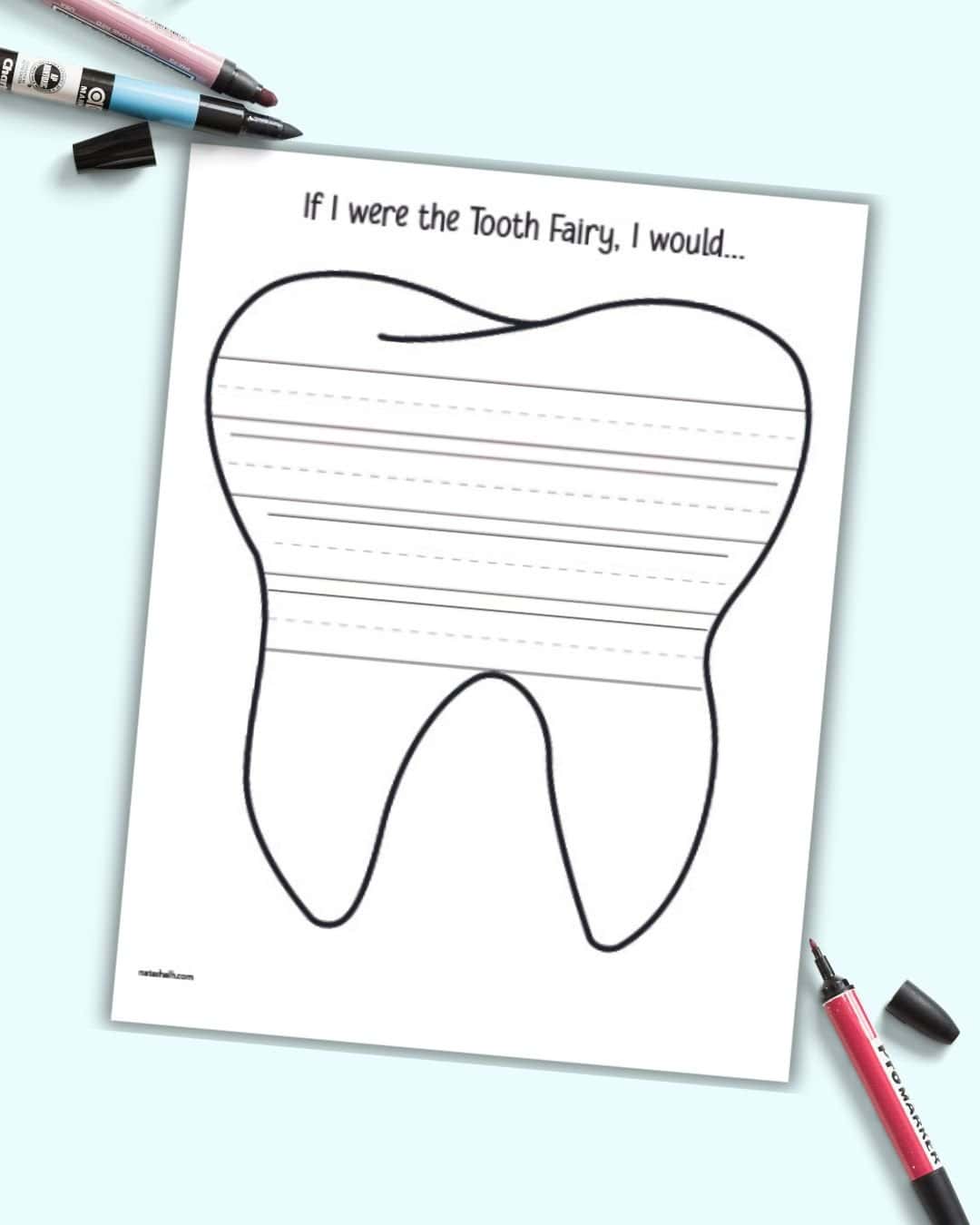 Creative writing prompt about the tooth fairy with tooth writing paper 