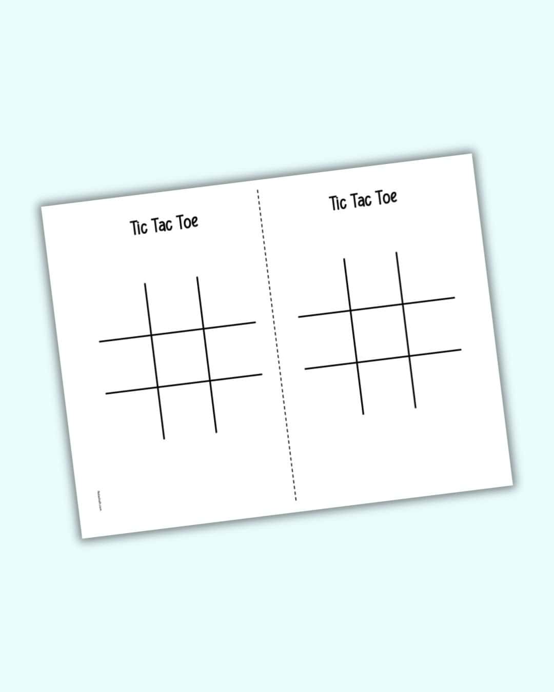 A tic tac toe board game printable with two board games on a blue field