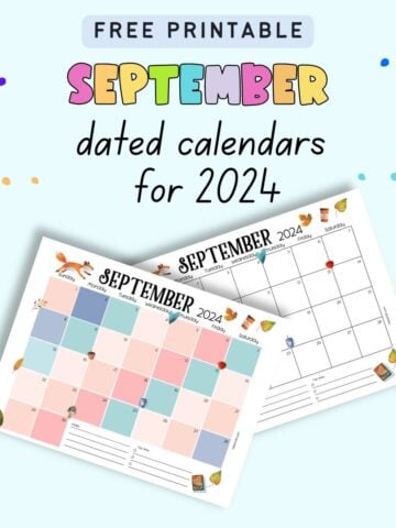 Text "free printable September dated calendars for 2024" with a preview of two dated calendar pages