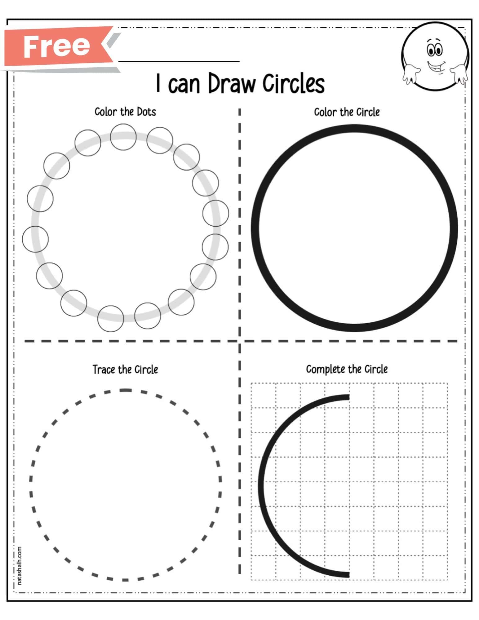 A free printable circle drawing worksheet for children