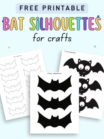 Text "free printable bat silhouettes for crafts" with a preview of three pages of printable bat templates