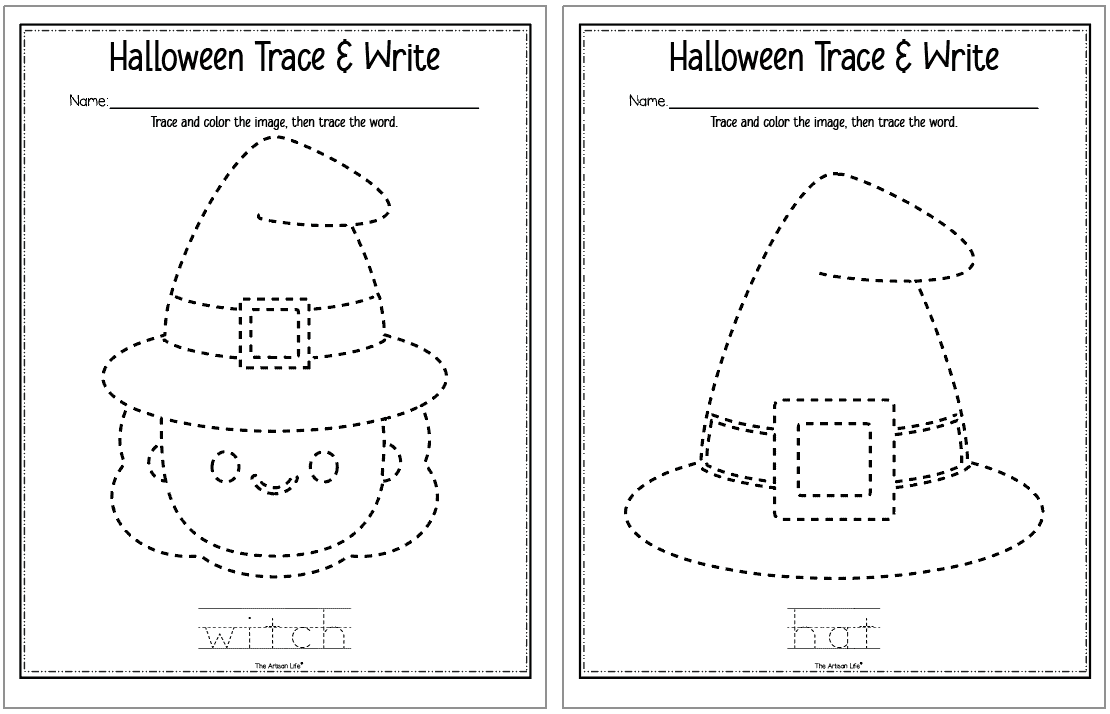 Two Halloween racing pages. One has a with face and the other has a witch hat