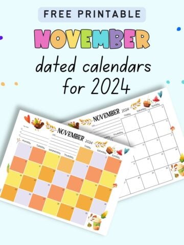 Text "free printable November dated calendars for 2024" with a preview of two calendar pages