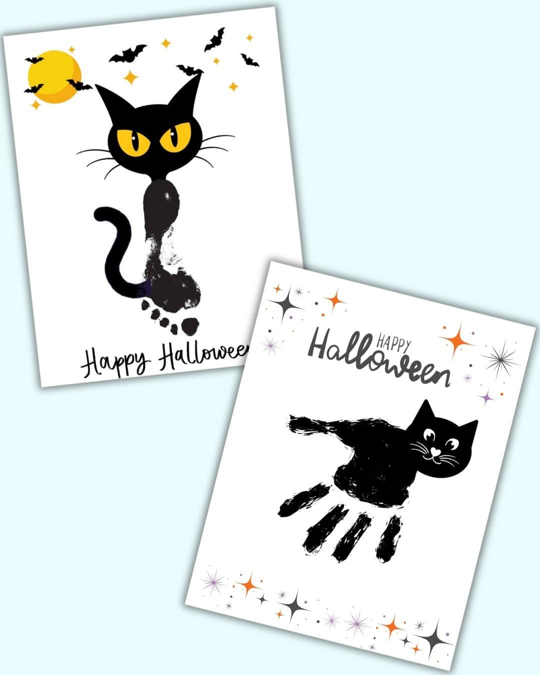 A preview of a completed black cat footprint craft and a black cat footprint craft 