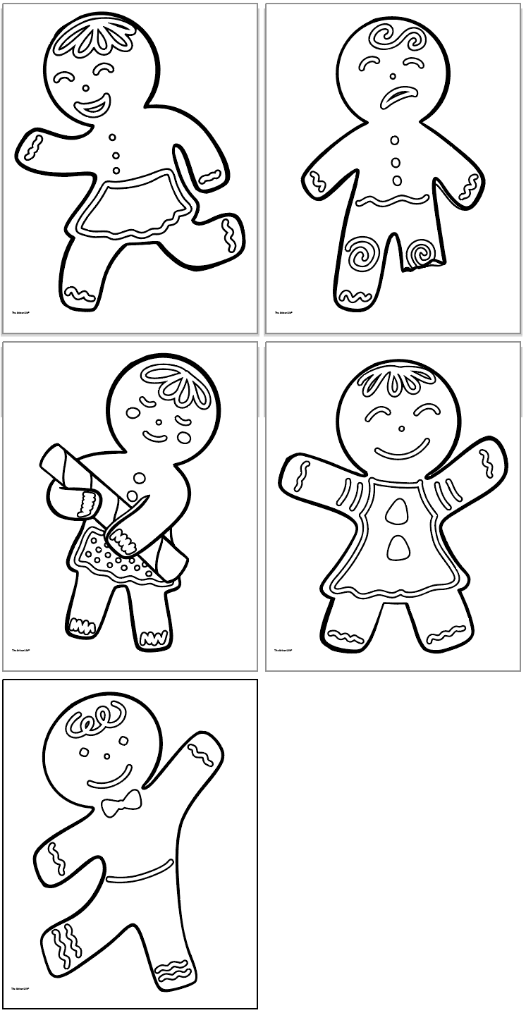 five gingerbread man coloring pages for kids