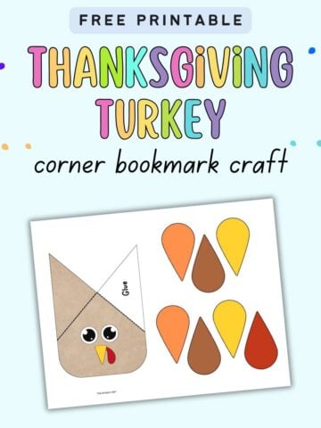 Text "free printable thanksgiving turkey corner bookmark craft" with a preview of a bookmark craft printable page