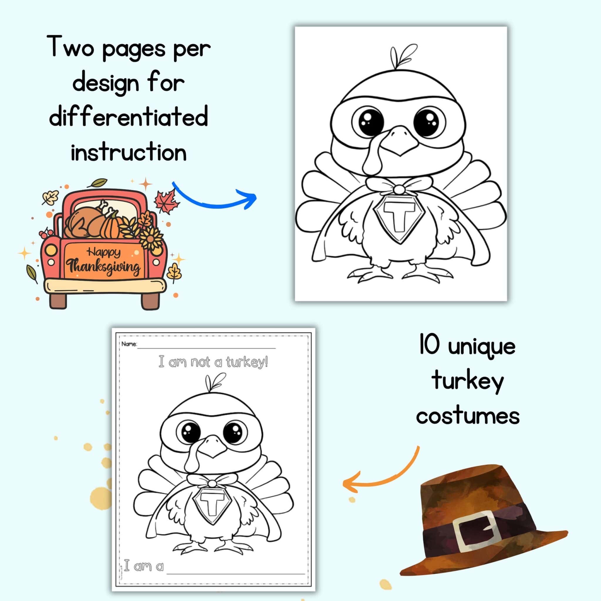 Free Printable Turkey in Disguise Coloring Pages - The Artisan Life