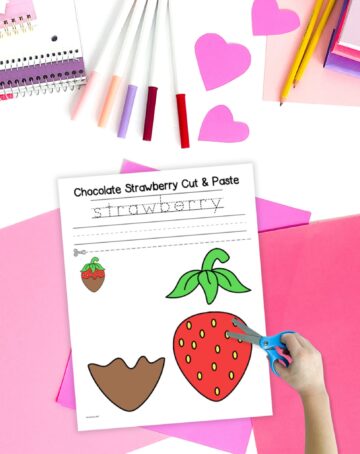Free Printable Chocolate Strawberry Cut and Paste Craft - The Artisan Life