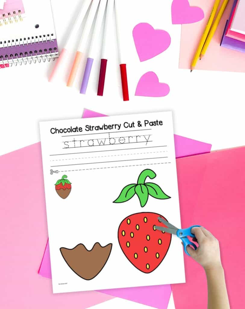 Free Printable Chocolate Strawberry Cut and Paste Craft - The Artisan Life