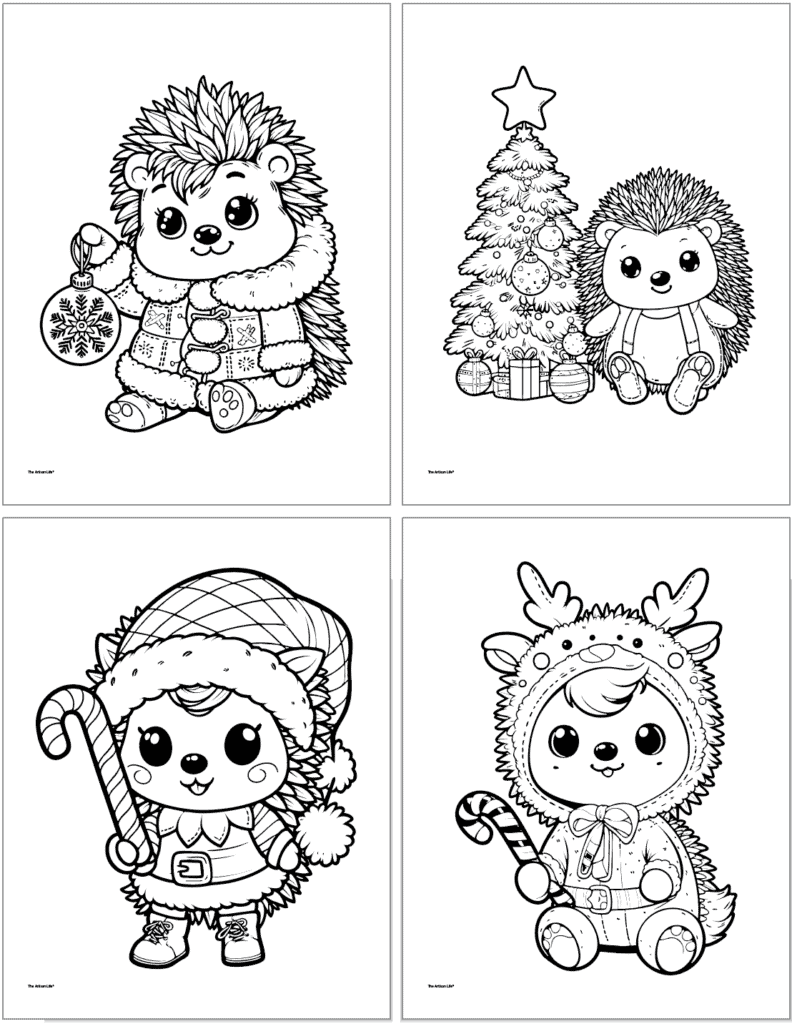 Free Printable Christmas Hedgehog Coloring Pages - The Artisan Life